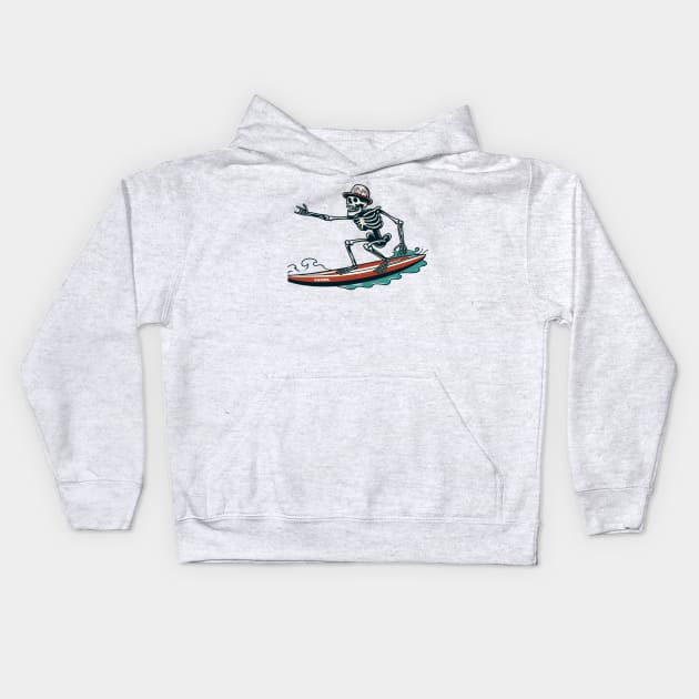 Surfing Skeleton Kids Hoodie by OldSchoolRetro